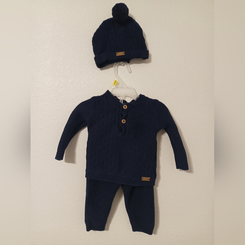Navy Blue Knit Baby Outfit Set